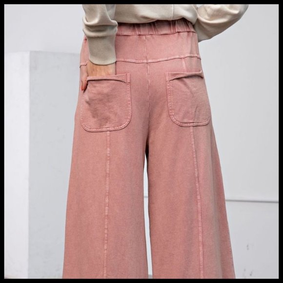 EASEL "Perfect Cargo" Terry Knit Mineral Washed Flared Leg Pants Raw Hem & Seams - Picture 6 of 14